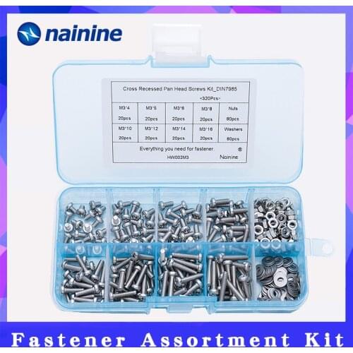 320Pcs/set M2 M2.5 M3 DIN7985 GB818 Cross Recessed Pan Head Screws Phillips Screws Assortment Kit HW002