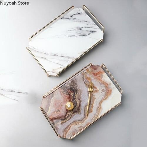 Nordic Marble Dessert Tray Tempered Glass Tea Tray Storage Tray Household Rectangular Storage Tray Living Room Accessories