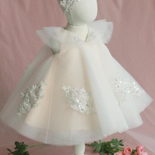 Luxury Flower Girl Dresses Lace Stitching Princess Birthday Dress White Holy Communion Dress for Girls Vestidos L344