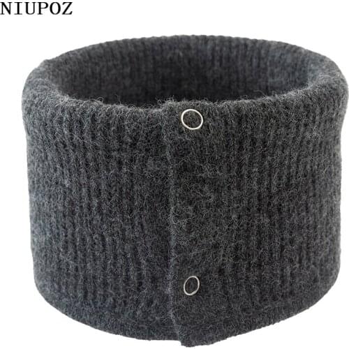New Fashion Button Unisex Winter Solid Warm Ring Knitted Scarf Men Headband Collar Bandana Plus Velvet