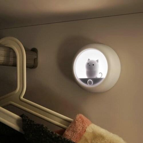 Creative Cat Smart LED Night Light PIR Motion Sensor USB Rechargeable Bedside Lamp for Room Hallway Pathway Toilet Decor