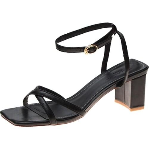 Web Celebrity Summer Sandals Fairy Wind Ins Tide 2019 New Fashion Square Cross With Students Rome High Heels