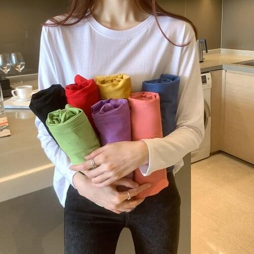 2021 Spring Autumn Long Sleeve T-Shirt Women Tee Shirt Loose Solid Basic Harajuku T Shirt Female Casual O-neck Tops oversized