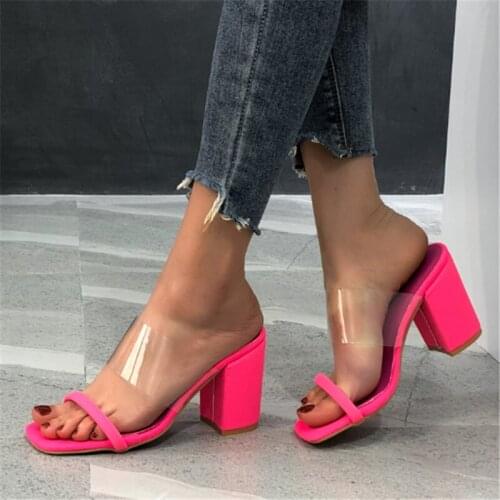 Animal Prints PU Leather Slippers Women Strange Style Summer Sandal Size 42 43 Ladies Fashion Transparent Belt Coarse High Heels