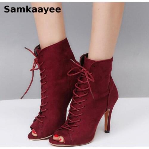 Size 34-43 Womens Boots Summer Female Botas 10cm High Thin Heels Pumps Peep Toe Lace-Up Platform Solid Ladies Chelsea Shoes y49