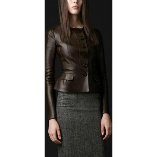 Vintage 100% Sheepskin Coat Female Elegant Natural Genuine Leather Jacket Women Autumn Spring Real Leather Coats Jackets LW2883