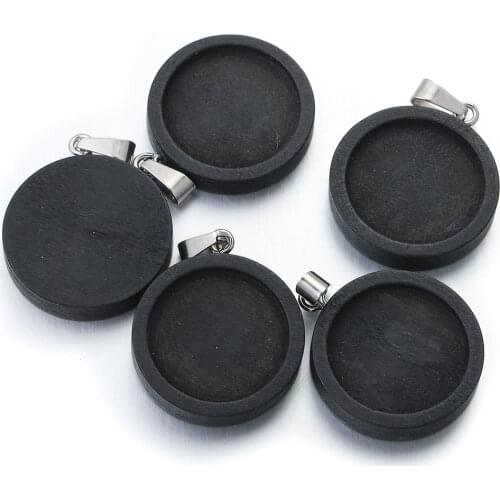 10pcs lot Black Wood Cabochon Base Fit 20 25 30mm Blank Stainless Steel Pendant Trays for Diy Necklace Jewelry Making Supplies