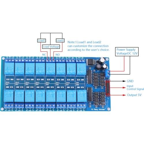 16Bit DC 12V Relay Module 16CH Switch Controller 16-Channel Optocoupler Isolator Low Level Trigger Module