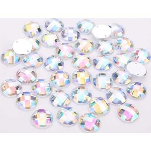 18mm 144pcs/lot Sewing Acrylic Rhinestone Round Flatback Transparent Crystal Beads For Wedding Dress DIY ABCrystal/Crystal color