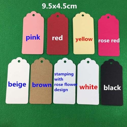 200PCS/Lot 9.5*4.5cm Kraft Paper Multi-color Price Tags Blank Lace Scallop DIY Handmade Head Card HangTag Accept Custom Logo