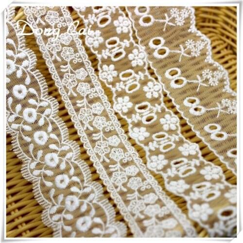 7yards/lot White Embroidered Mesh Lace Ribbon Wedding Party Dress Lace Fabric Trims Handmade Sew Clothes Accessories Supplier
