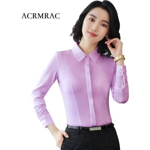 ACRMRAC Women shirt Slim Solid color Long sleeve OL Formal Business shirt Women