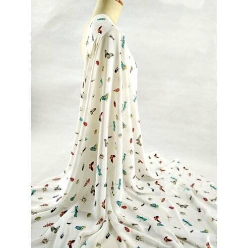 Free Women Cloth Super High Digital printed insect Flowers Heavy Satin wide 115cm 100% Natural Silk Fabric Woven tissu Wholesale