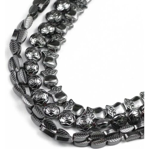 UPGFNK Natural Black Hematite stone Beads Roses Owls Loose Spacer beads For Jewelry making DIY bracelet Necklace Accessories
