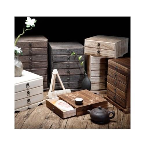 Solid wood tea boxes, ark tea cake tea packaging wooden box burn paulownia multilayer tea tray