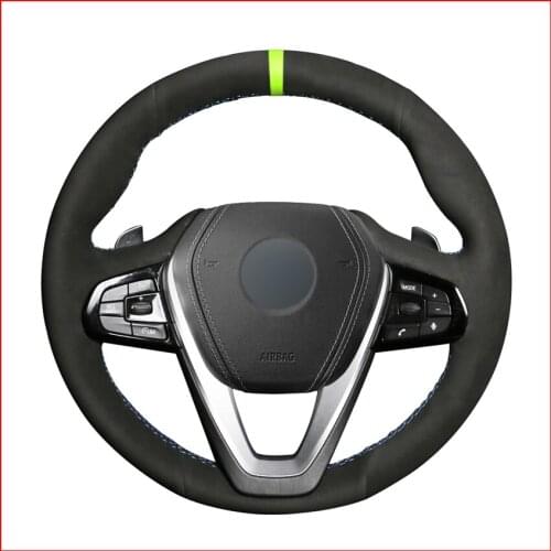 Black Suede DIY Green Marker Steering Wheel Cover for BMW G30 530i 540i 520d 530e 2016-2018 G32 GT 630i 630d 2017-2018 G01 X3