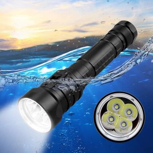 T6 4 LED Diving Flashlight Under water 100 meters Portable Waterproof Scuba Diving Torch Lantern+Wrist Strap+battery+charger
