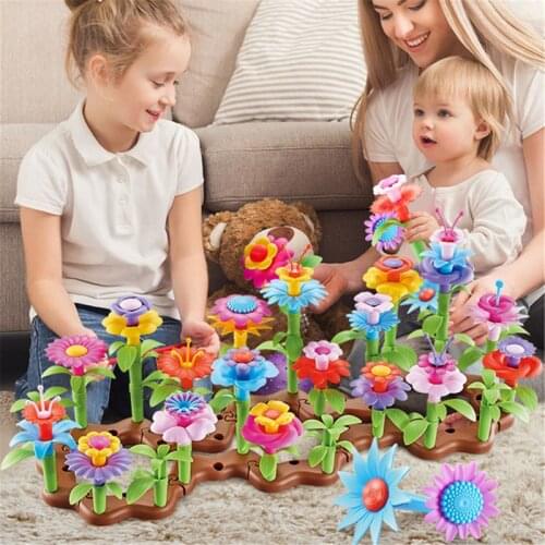 Flower Garden Building Toys - Build Bouquet Floral Arrangement Playset For Toddlers Kids Girls Boys Gardening Educational Gifts