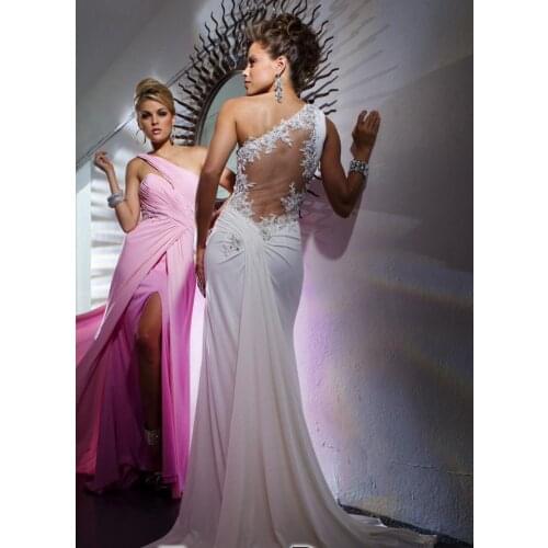 Customized dress 2021 new Sexy one shoulder chiffon Beads Long open leg appliques Party gown Custom Prom Homecoming Dresses