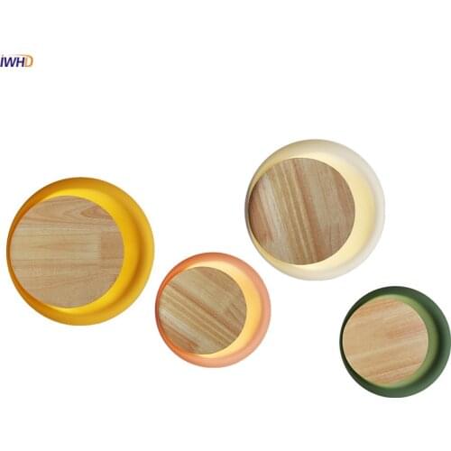 IWHD Nordic Modern Wood Wall Lamp Bedroom Living Room Round Wooden LED Wall Lights Fixtures Wandlamp Applique Murale Luminaire