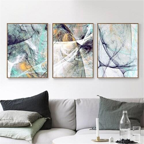 Golden Colour Painting Triple Posters and Prints Blue Marble Fashion Canvas Art Wall Picture for Living Room Luxuriou Home Decor