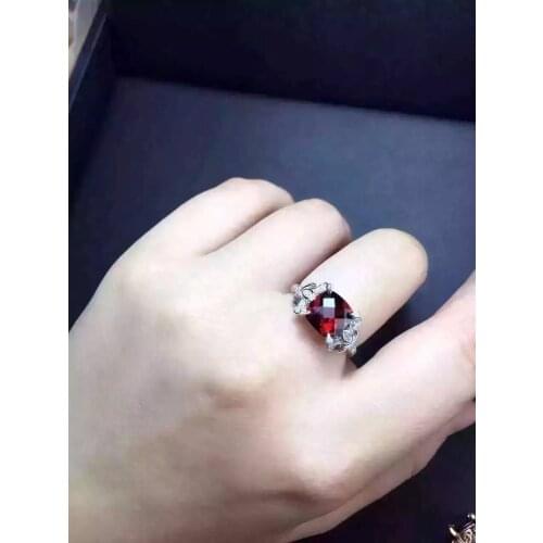 Natural red garnet gem ring Natural gemstone ring S925 sterling silver ring trendy Elegant Bow receptacle women gift Jewelry