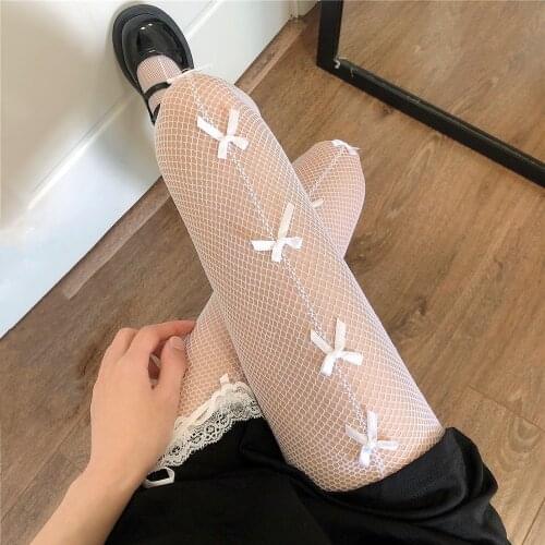 Lolita Style Sexy Women Sexy Tights Japanese Kawaii Cute Bowknot Stockings Summer Nylon Mesh Fishnet Vintage Nightclub Pantyhose