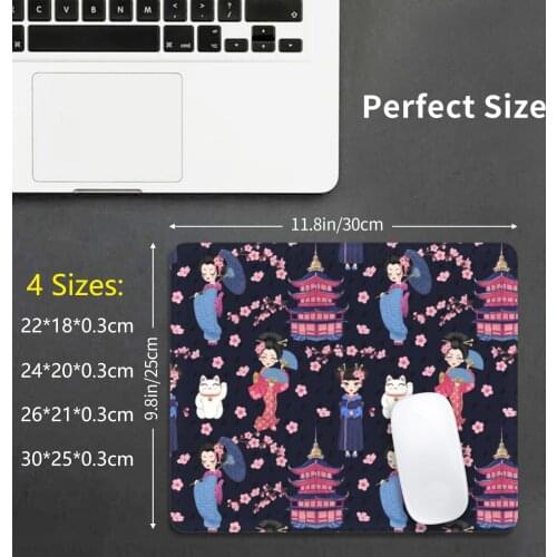 Apanese Dolls Navy Mouse Pad DIY Print Japanese Cherry Blossom Pagoda Japanese Cat Geisha Geisha Dolls