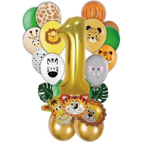 Woodland Animals Number 0-9 Balloon Set Forest Lion Tiger Giraffe Ballon 1st 2nd 3rd Happy Birthday Party Decor Kids Boys Balon