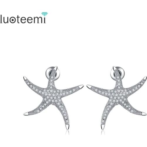 LUOTEEMI New Fashion Stock Arrival Luxury Full Sparkling Cubic Zirconia Micro Paved Star Starfish Stud Earrings For Women