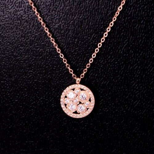 Love Stainless Steel Zircon Round Pendants Necklace Romantic Full Crystal Flower Necklaces Women Wedding Jewelry Xmas Gift