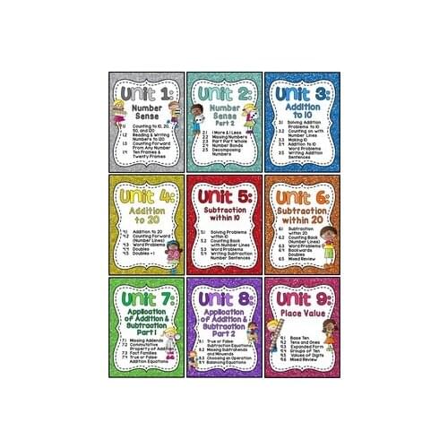 Miss Giraffe First Grade Math Units 1-9 BUNDLE Worksheets, Activities, Math Centers PDF file