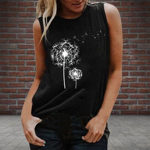Dandelion Printing Fashion Womens T-shirt Summer Top Tee Sleeveless Tshirt Women O Neck Casual T-shirt Womens Tank Top
