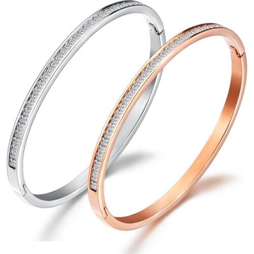 ZORCVENS Fashion Rose Gold Color Stainless Steel Bracelets Bangles for Woman CZ Stone Female Jewelry Wholesale