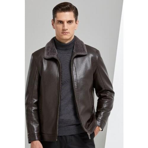 Mens Jackets and Coats Retro Style Leather Jacket Men Leather Motorcycle Jacket Fur Lined Warm Coat Winter Velvet Overcoat