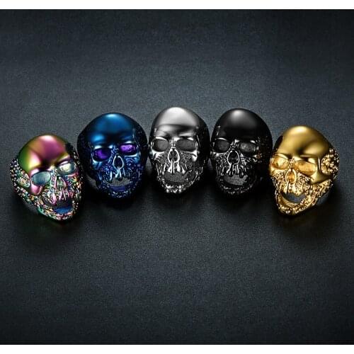 Megin D Stainless Steel Titanium Color Skull Punk Vintage Evil Monster Rings for Men Women Couple Friends Gift Fashion Jewelry