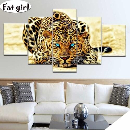 5pcs Animal pictures diamond painting leopard 5D mosaic embroidery full square round home decor cross stitch diy Rhinestone kits