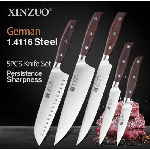 XINZUO High Quality Paring Utility Cleaver Chef Santoku Knife Stainless Steel Kitchen Knives Sets with Red Sandalwood Handle