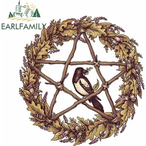 EARLFAMILY 13cm x 12.2cm for Bird Botanical Pentacle Wreath Witch Car Stickers Windshield RV Decal Refrigerator VAN Decoration