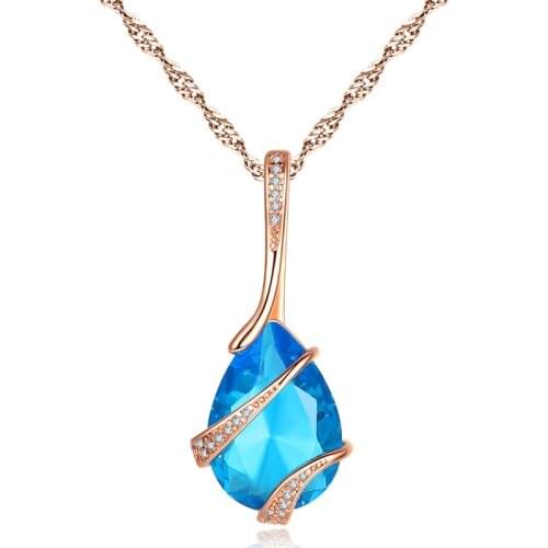 New design water drop shape hanging pendant necklace setting cubic zirconia water wave chain silver color necklace for women