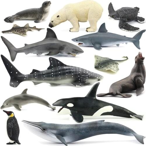 Original ocean sealife animals sets bule whale shark jaws tiger killer whale leatherback kids learning toy children gift
