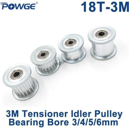 POWGE 18 Teeth 3M synchronous Pulley Idler Tensioner Wheel Bore 3/4/5/6mm with Bearing Guide Regulating pulley HTD3M 15T 15teeth