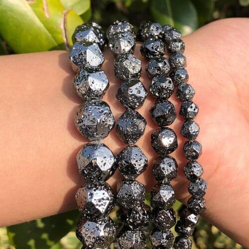 Natural Rock Volcanic Lava Black Stone Beads Loose Spacer Beads For Jewelry Making Diy Energy Bracelet 15"Strands 6-12mm