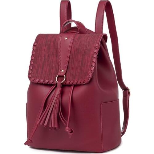 2020 Fashion Women School Pu Leather Backpack Sac A Dos Travel Bag Backpack Female Pack Tassel Backpacks Solid Colors Bag