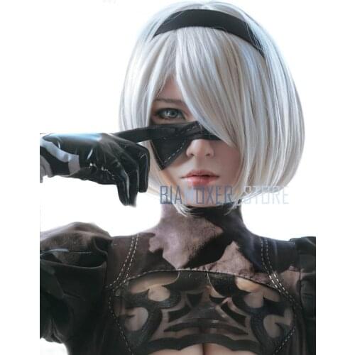 NieR:Automata 2B YoRHa No. 2 Type B Heroine Short Silver White Bobo Heat Resistant Cosplay Costume Wig (not include eye patch)