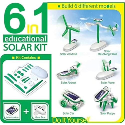 6 In 1 Solar Power Robot Kit DIY Assemble Gadget Airplane Boat Car Train Model Science Gift Toys for Boy Kids Novelty & Gag Toy