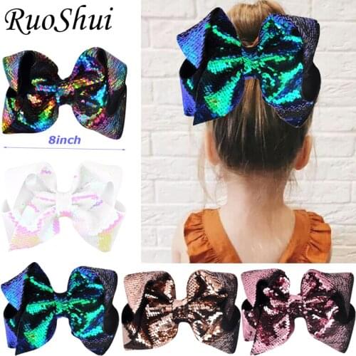 8 inch Hot Sale Big Rainbow Mermaid Large Hair Bow Hairgrips Alligator Children Girls Hair Accessories Party Festival Headwear