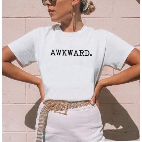 Awkward Printed Tee Shirt Femme O-neck Short Sleeve Cotton Tshirt Women Black White Summer Loose T Shirts for Women Tops