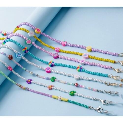 Kissme Cute Heart Little Flower Sunglasses Mask Chains For Women Multicolor Acrylic Beads Wrist Chains Multiduty Fashion Jewelry