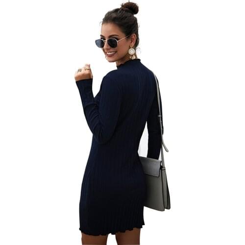 Black Dress Women Design Ladies Round Neck Knitted Dress 2020 Autumn Slim Long Sleeve Fashion Free Shipping Plus Size Casual